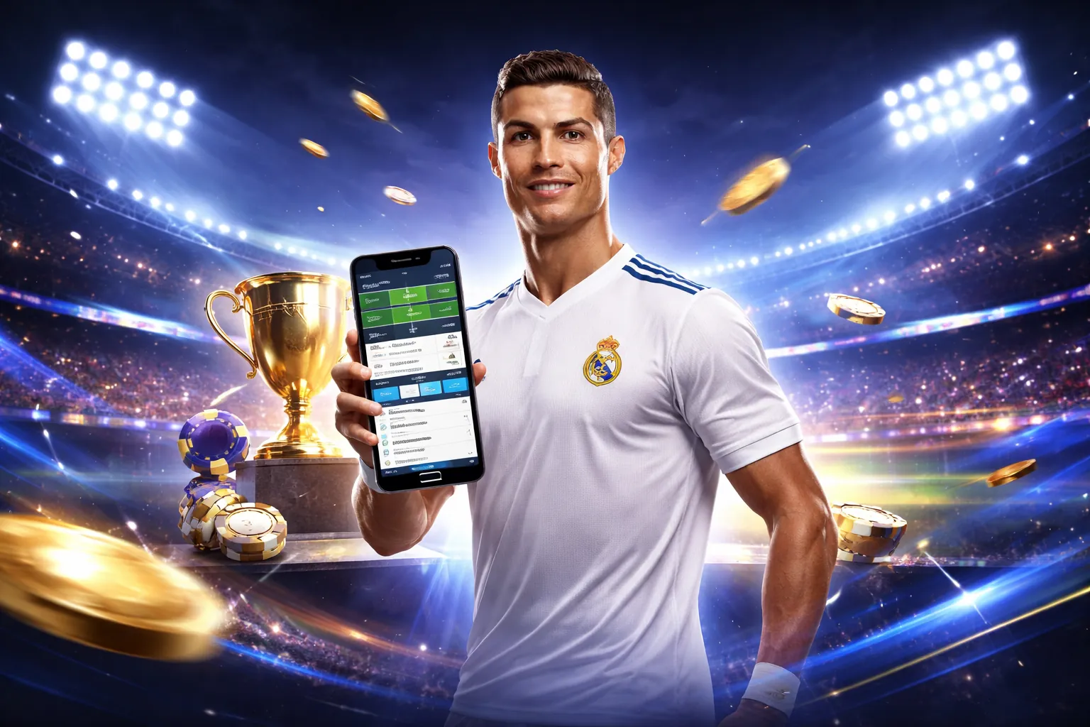 Hình ảnh sân vận động bóng đá với giao diện cá cược bet169